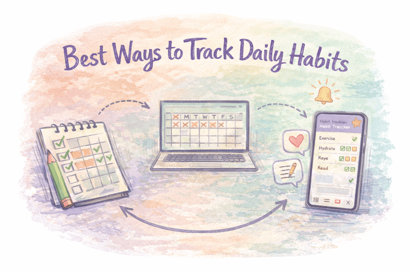 Daily habit tracking methods comparison illustration